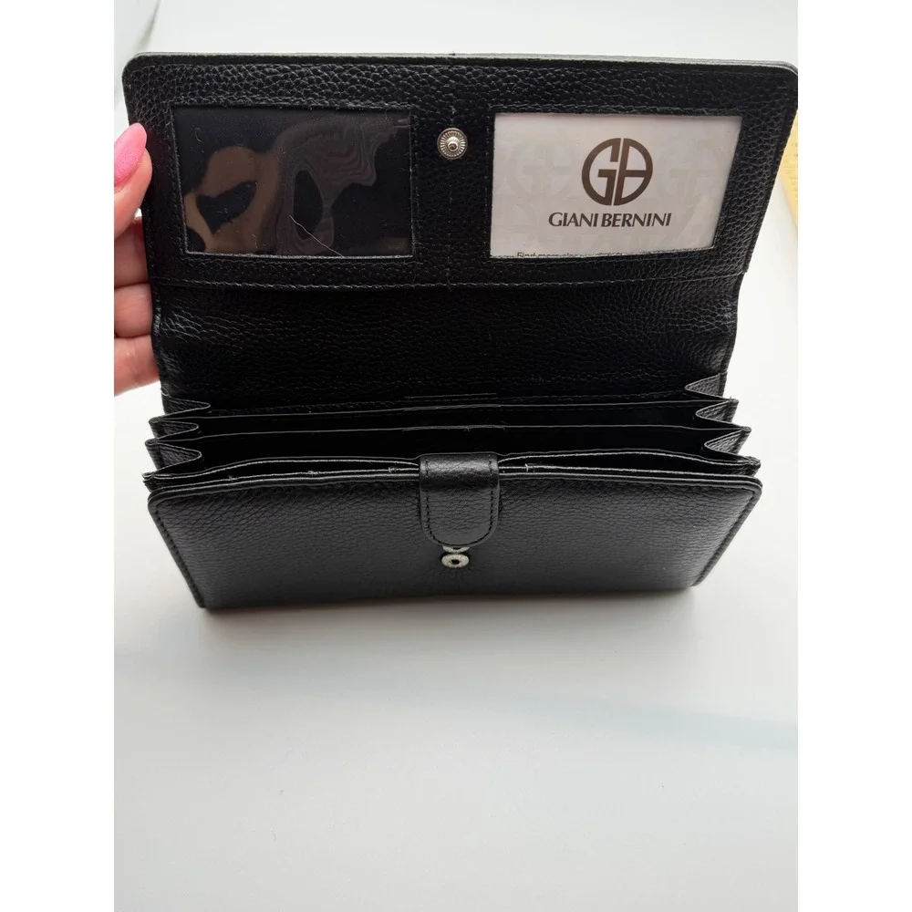 Giani Bernini Black Pebbled Leather Tri-Fold Continental Wallet ID Windows